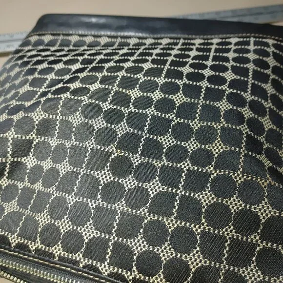 Kate Spade Should Bag New York Black Beige Canvas Leather Patterned Shoulder - Picture 5 of 8